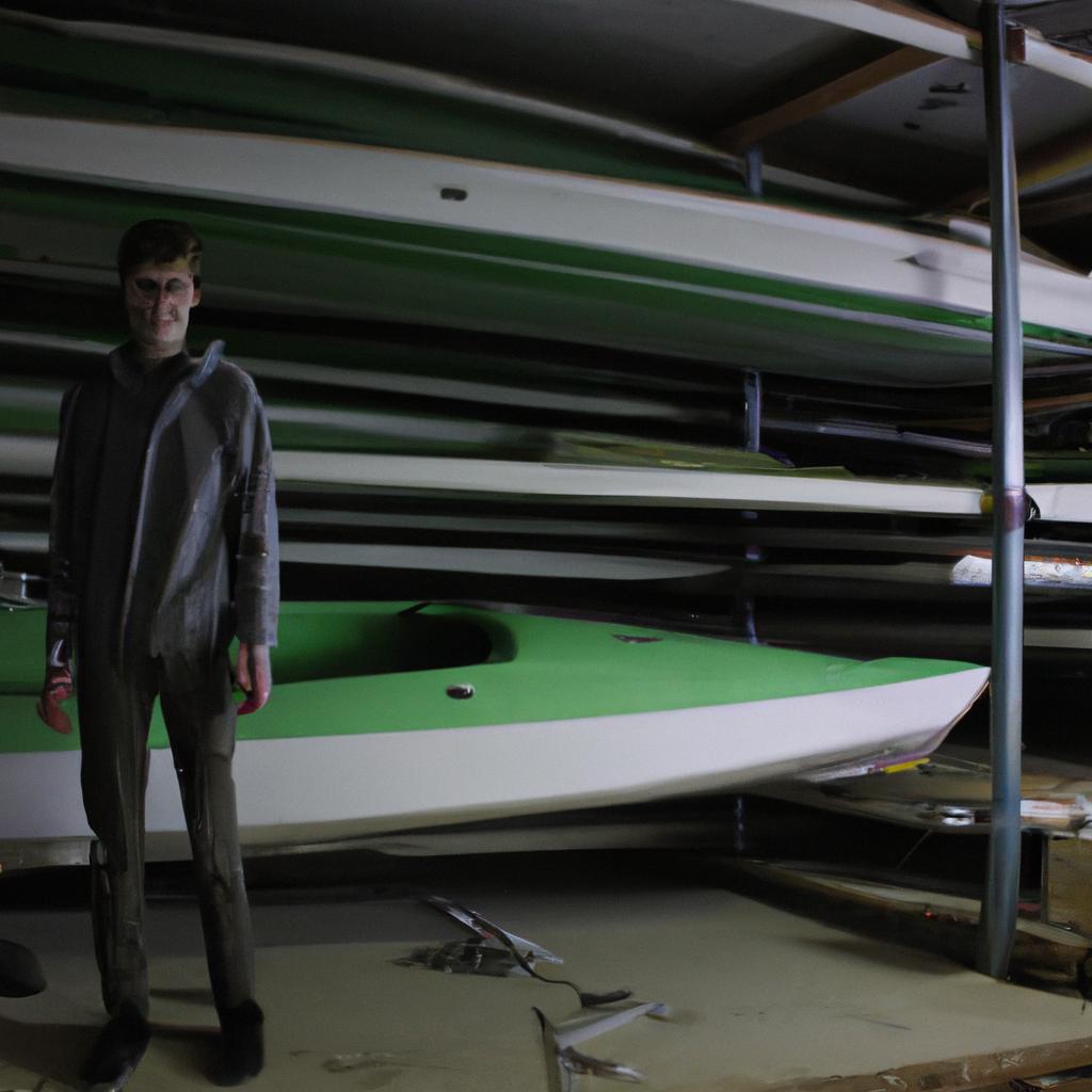 Person in climate-controlled boat storage
