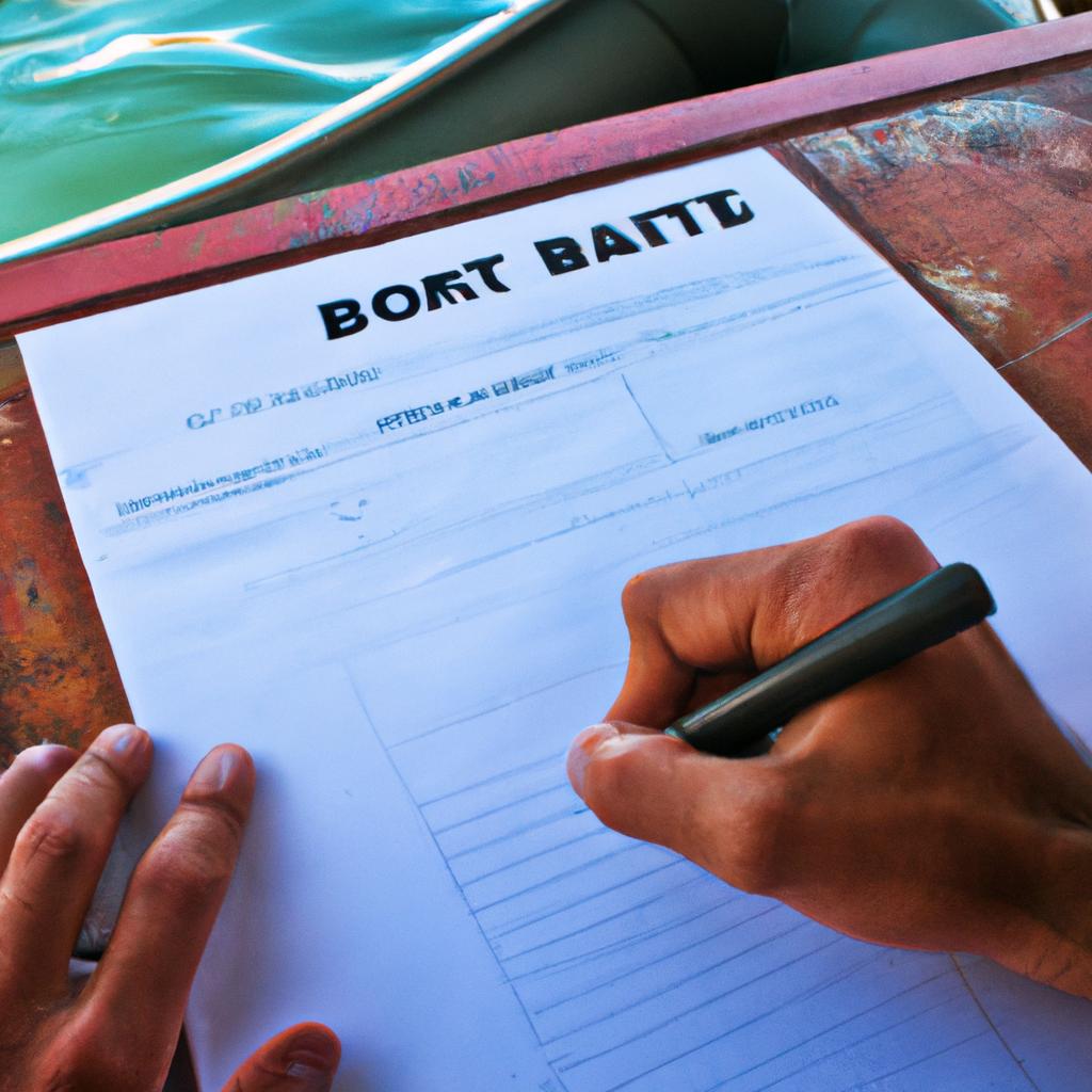 Person signing boat rental contract