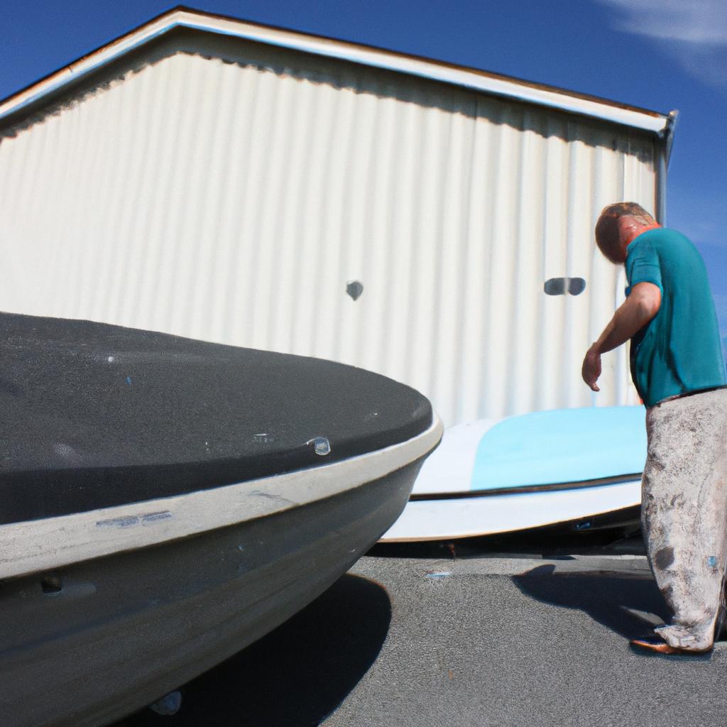 Person inspecting boat storage options