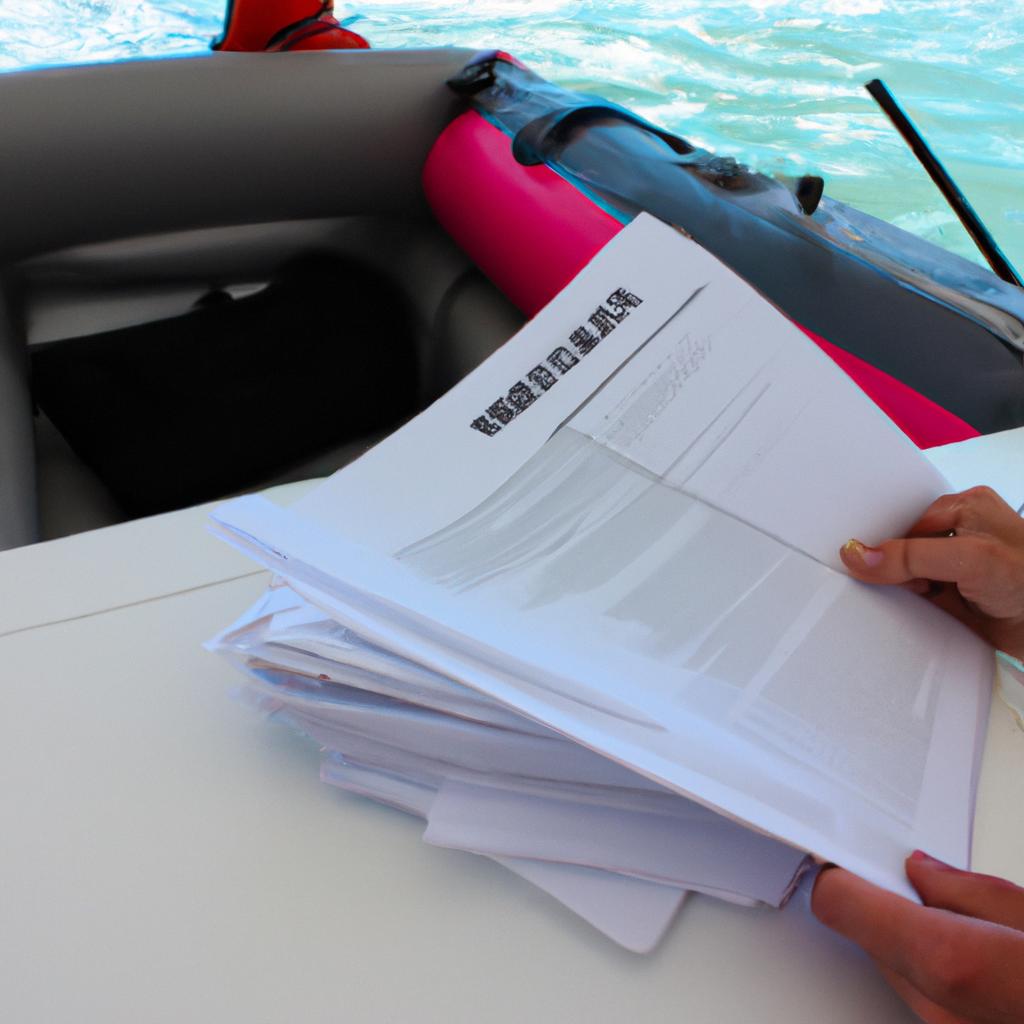 Person handling boat rental paperwork