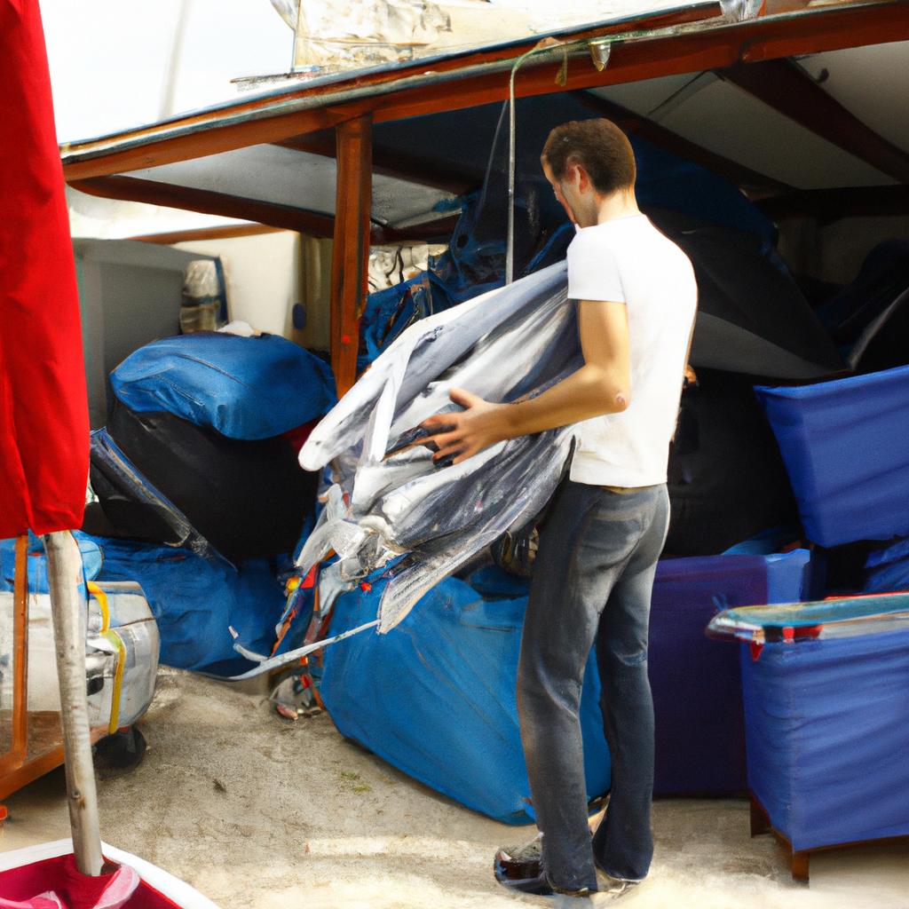 Person organizing boat storage items