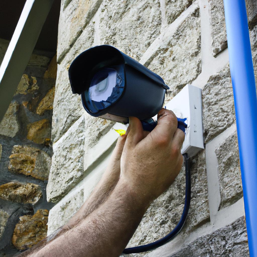 Person installing security cameras