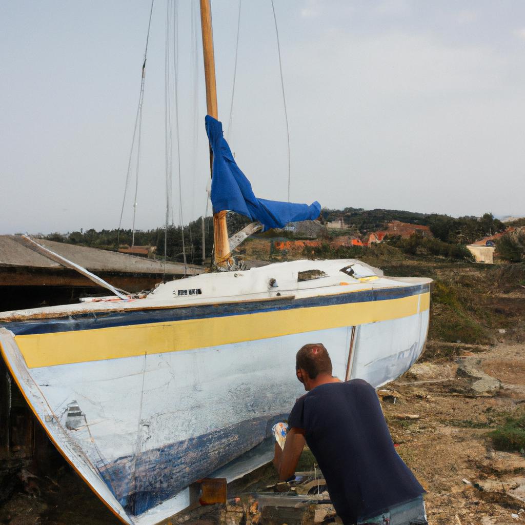 Person preparing boat for storage