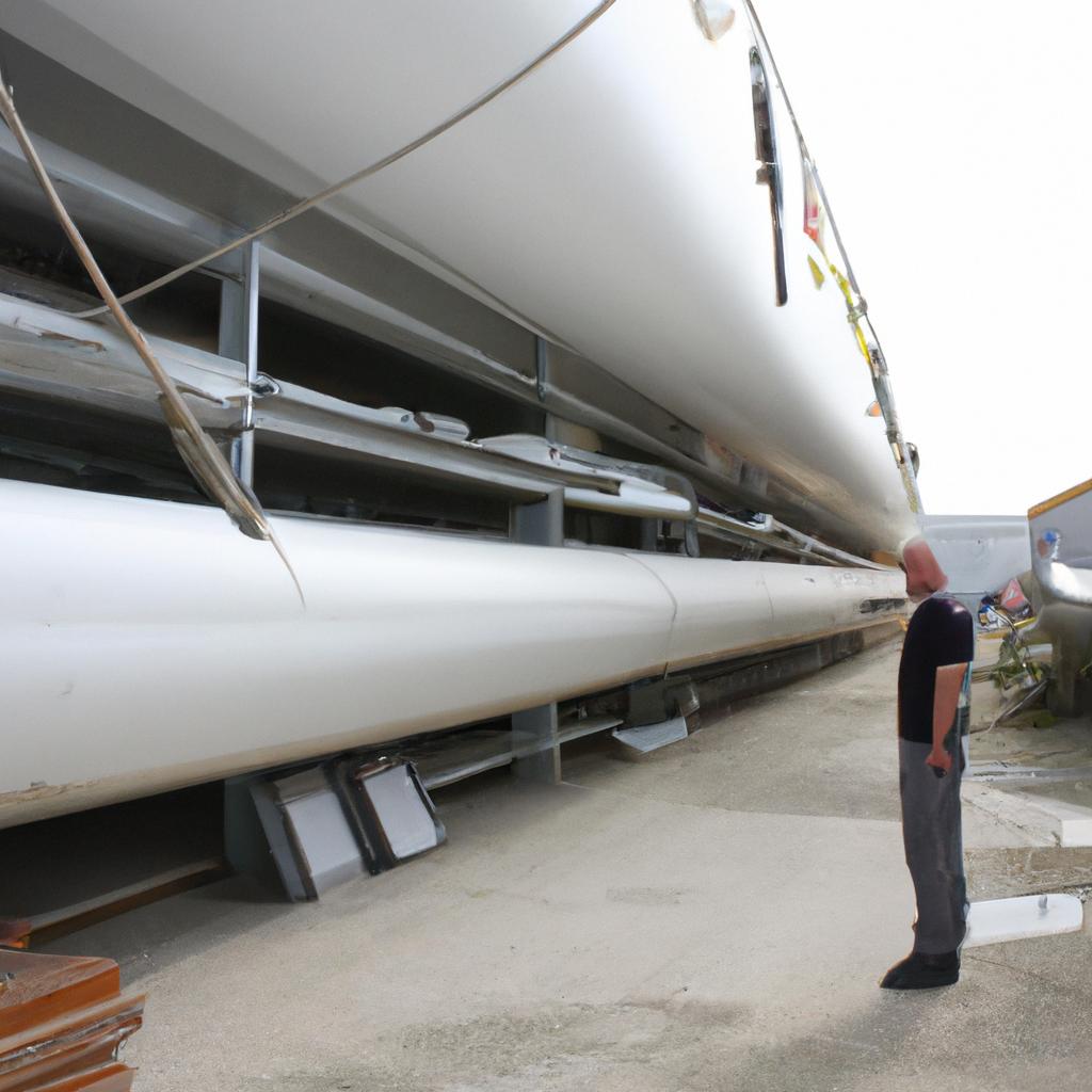 Person inspecting boat storage facility