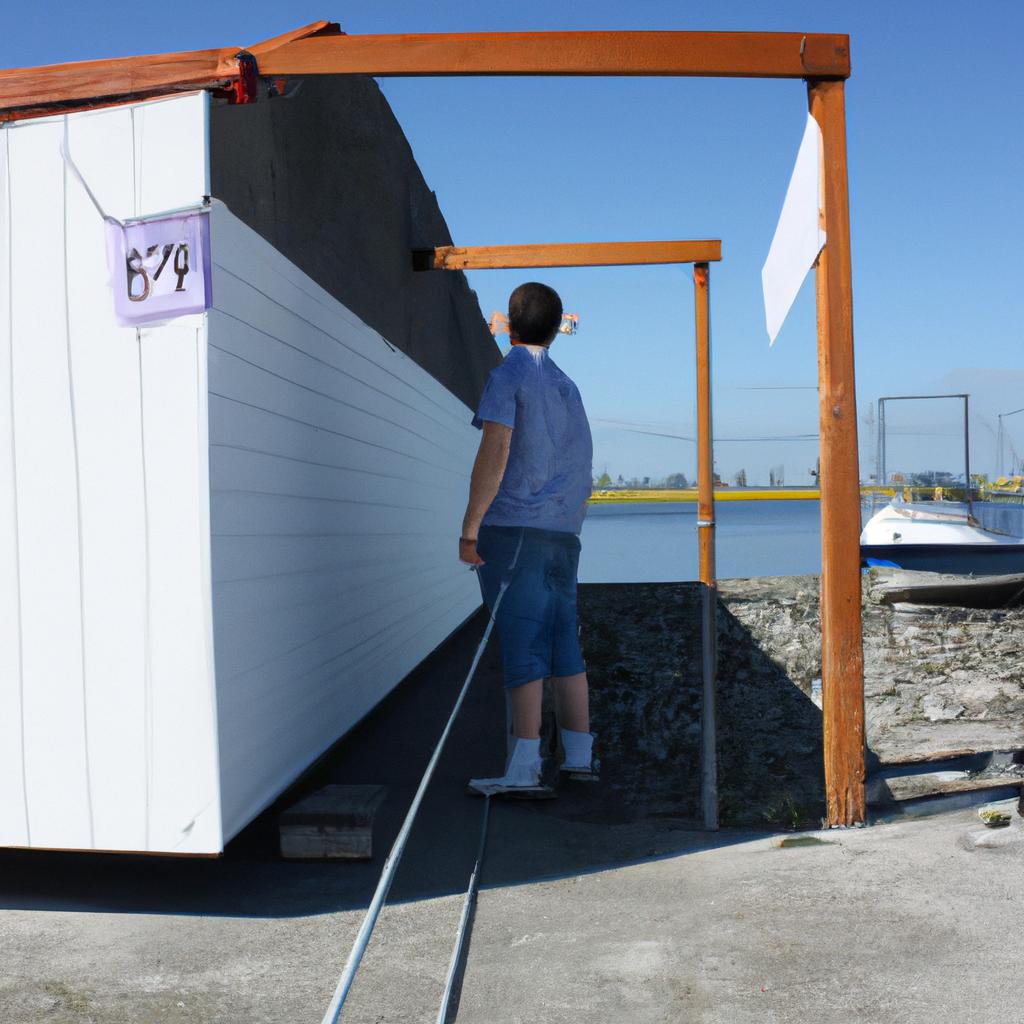 Person measuring boat storage units
